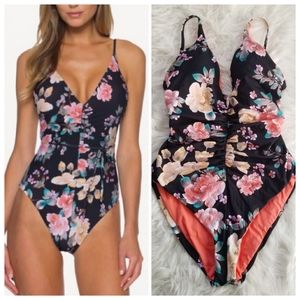 Becca First Date Shirred One Piece Floral Swimsuit